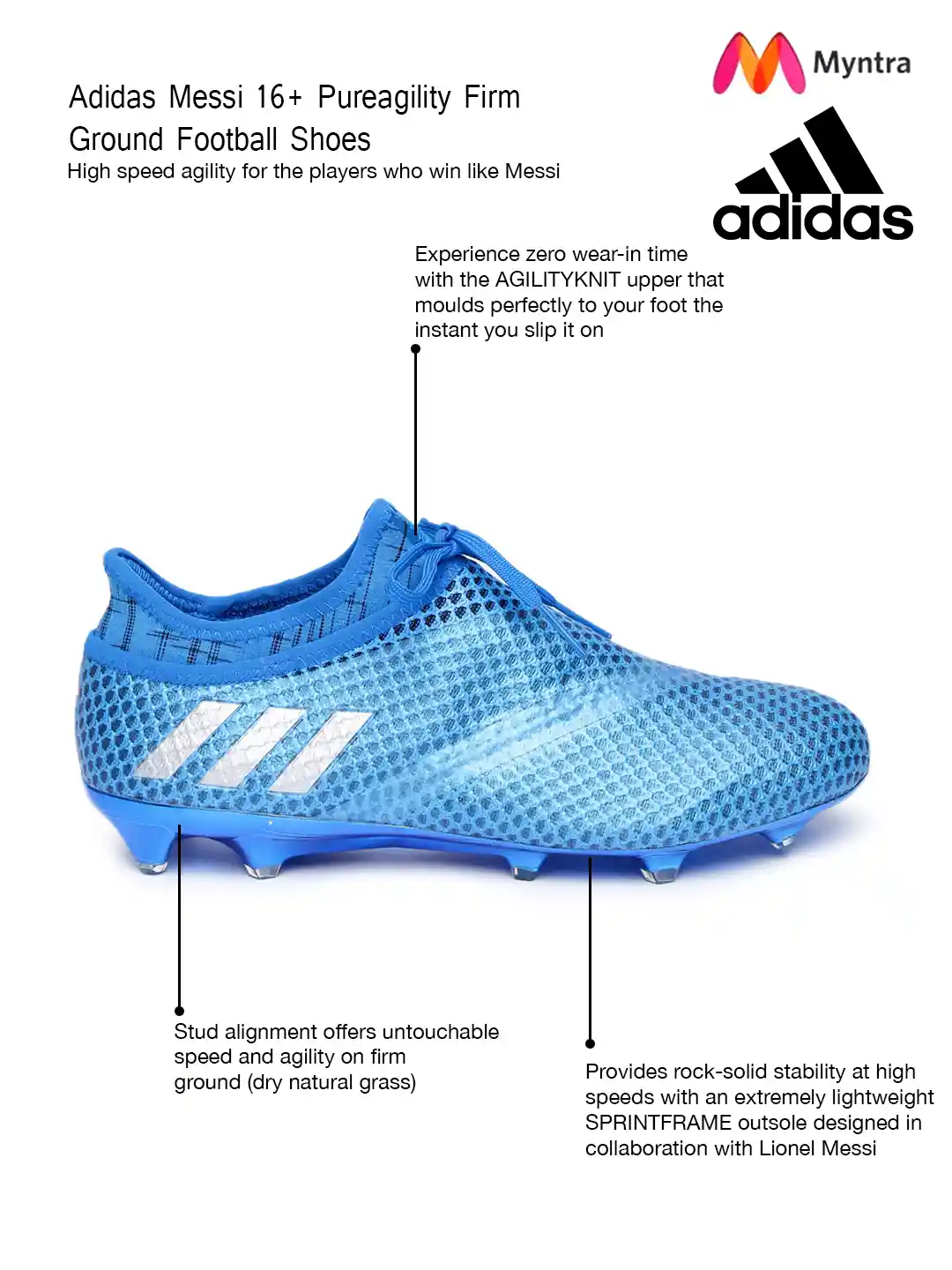 Buy ADIDAS Men Blue Messi 16+ Pureagility FG Football Shoes