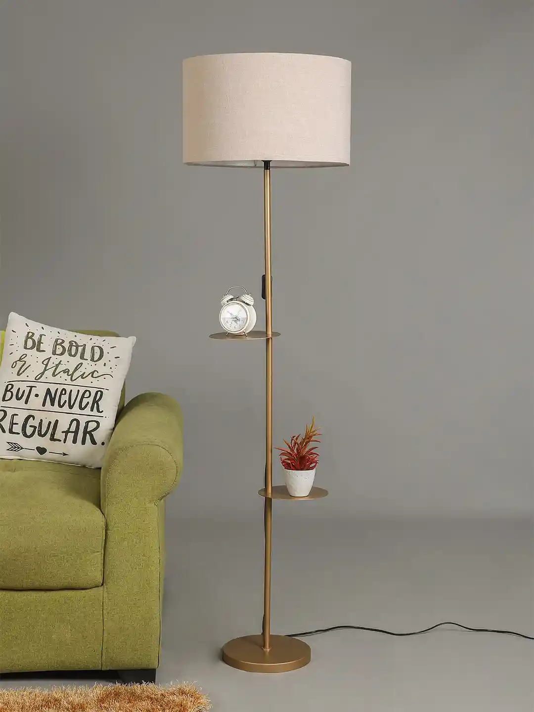 Buy SANDED EDGE Gold-Toned & Beige Solid Contemporary Shelf Lamp