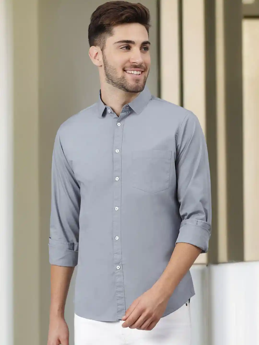 Buy Dennis Lingo Men Grey Slim Fit Solid Casual Shirt Shirts for