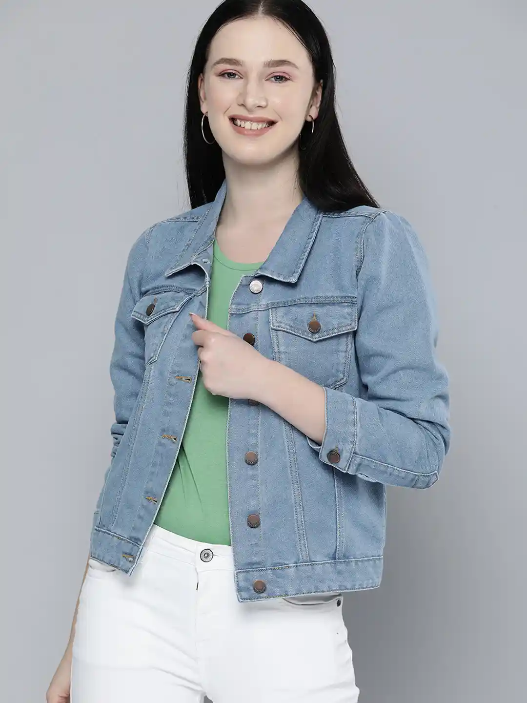 Buy HERE&NOW Women Blue Washed Denim Jacket Jackets for Women