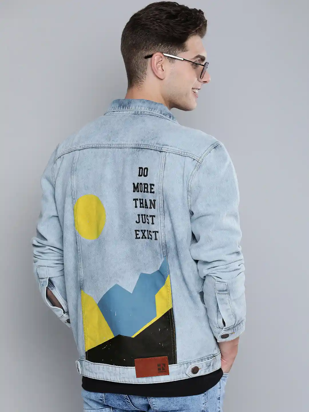 Myntra Back Print Denim Jacket HERE&NOW Men Blue Printed Denim Jacket