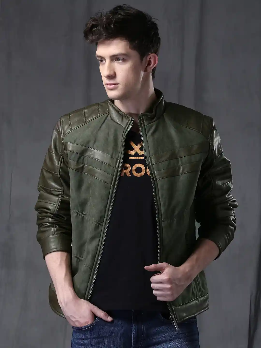Buy WROGN Olive Green Quilted Bomber Jacket Jackets for Men