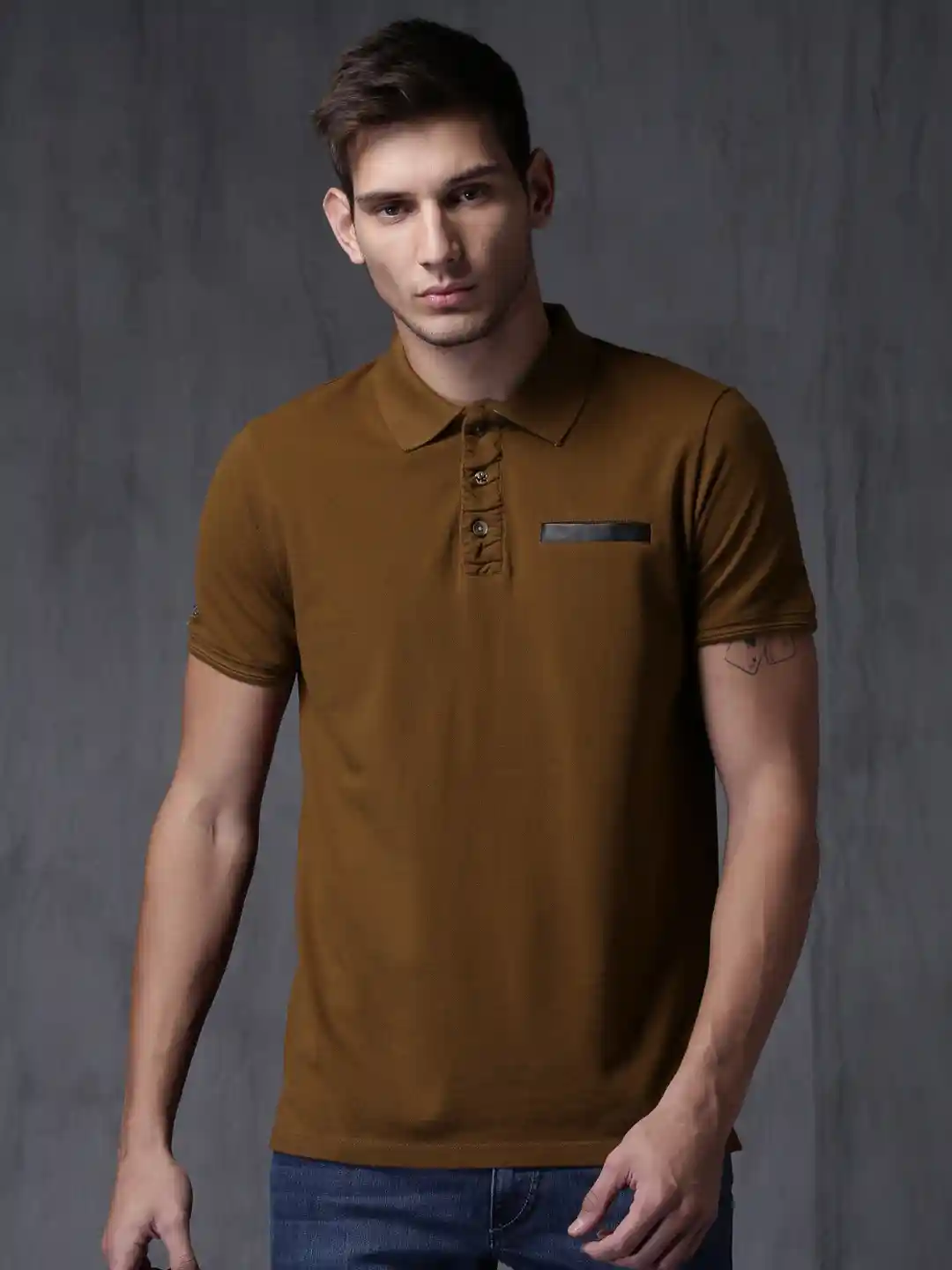 Buy WROGN Men Coffee Brown Solid Polo Collar T-Shirt Tshirts for