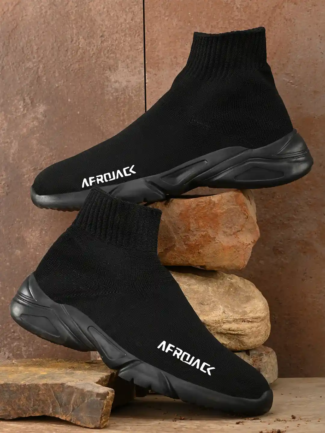 Buy AfroJack Men Black Textile High-Top Running Shoes Sports