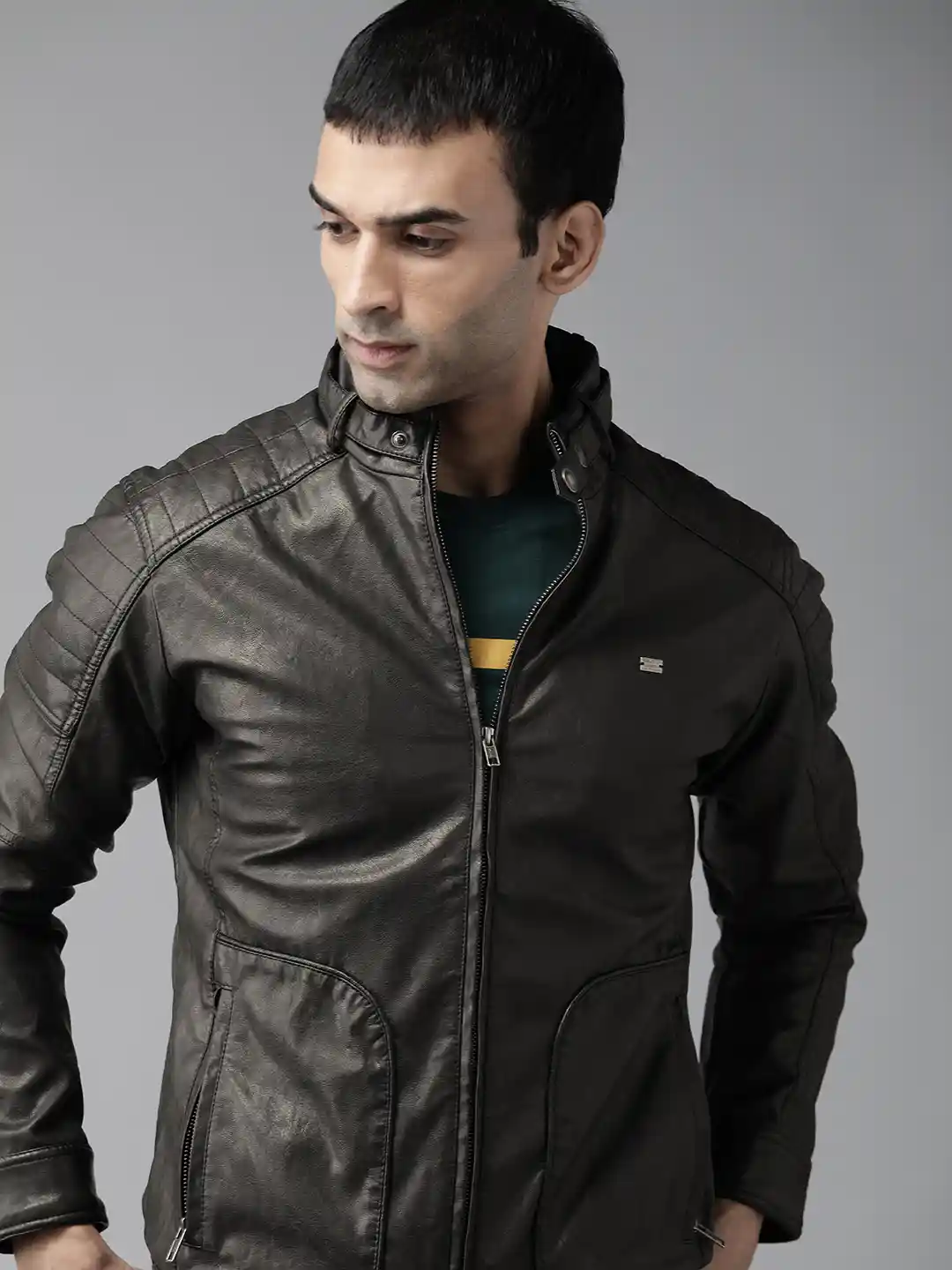 Buy Roadster Men Black Solid Biker Jacket Jackets for Men