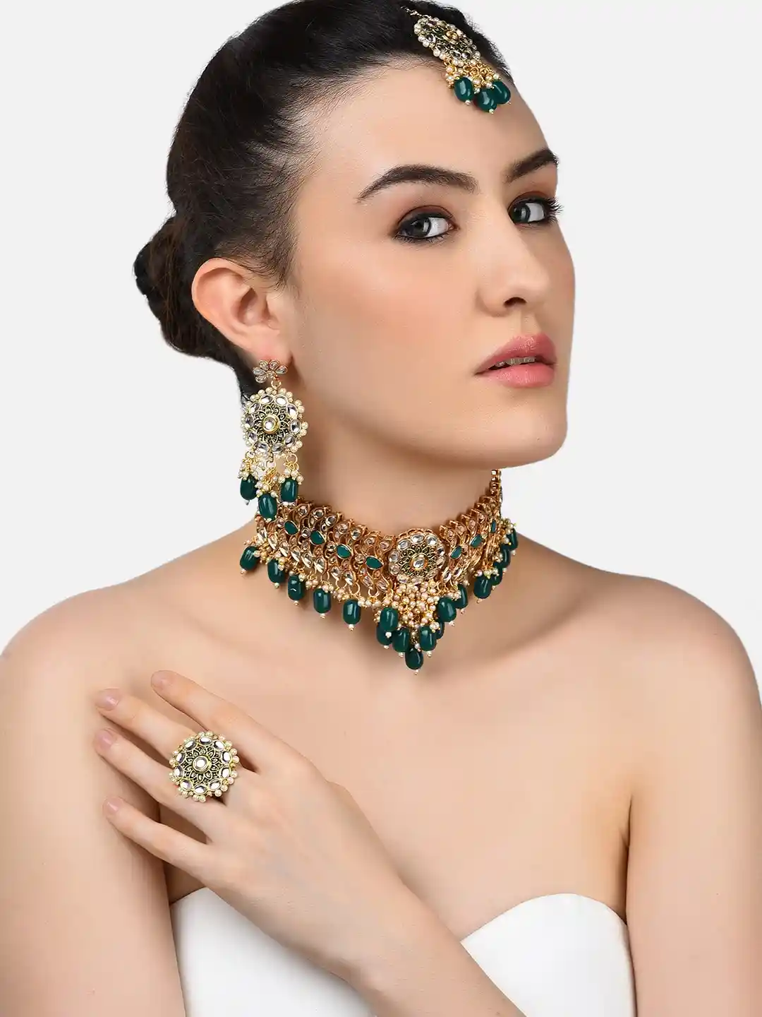 Buy Zaveri Pearls Gold-Plated Green Meenakari Bridal Kundan
