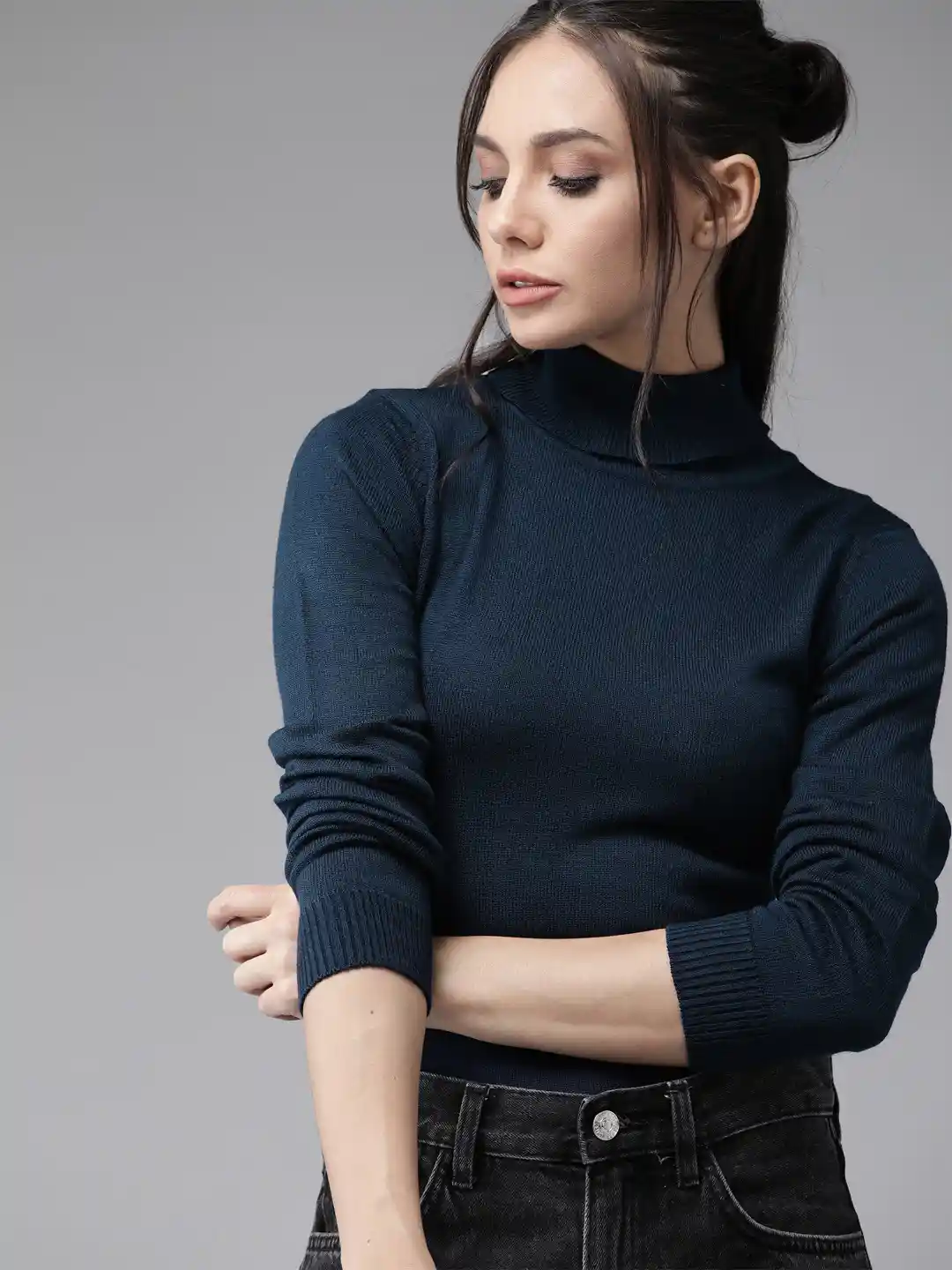 Roadster Women Teal Green Solid Turtle Neck Pullover