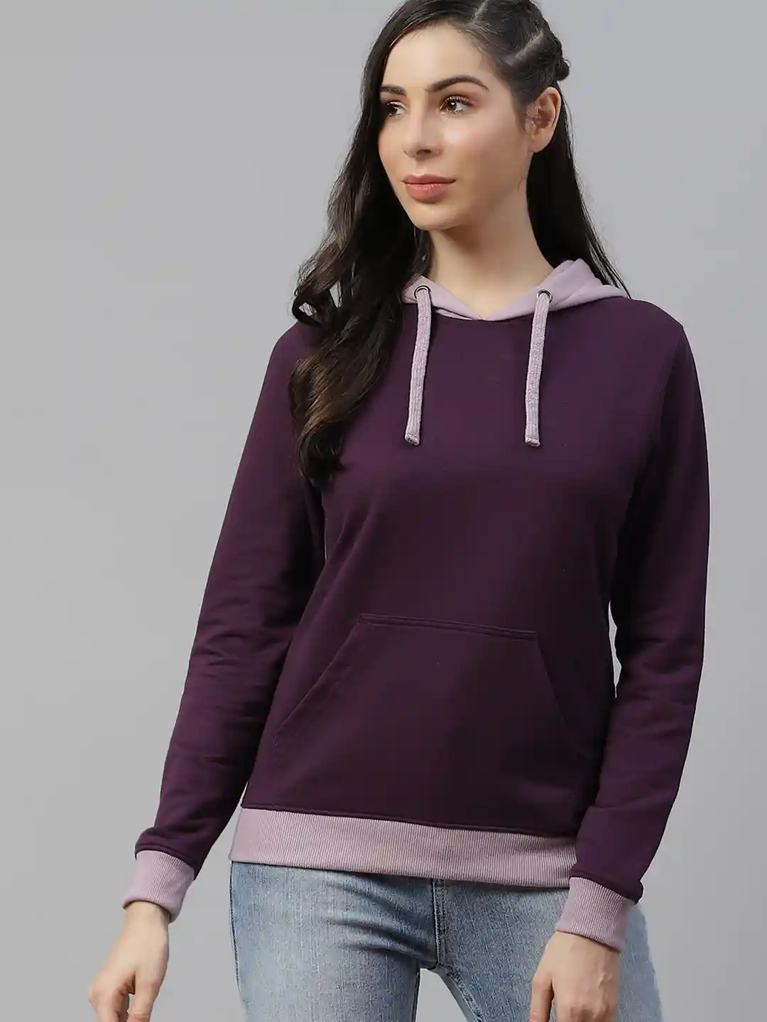 Roadster Women Purple Solid Hooded Pullover Sweatshirt