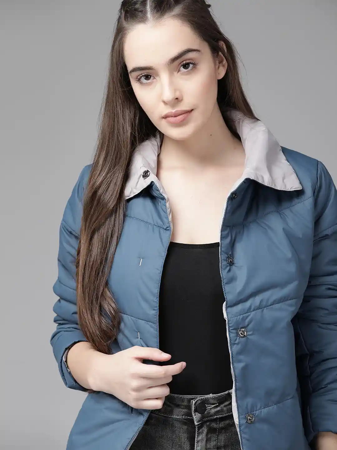 Denim Padded Blazer Womens Roadster Women Blue Solid