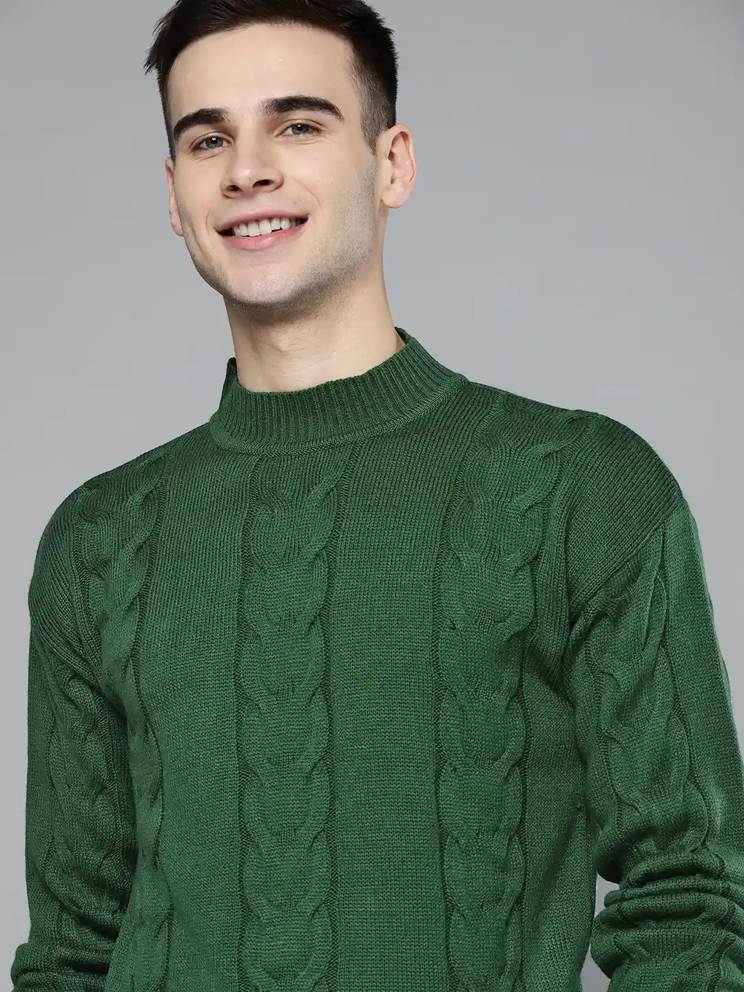 Buy Mast Harbour Men Green Cable Knit High Neck Pullover