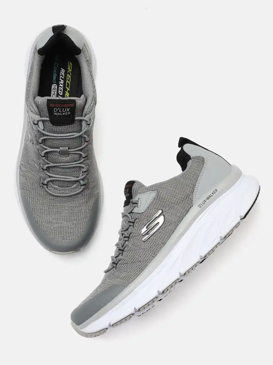 Skechers Men Grey Black D'lux Walker-Pensive Memory Foam Sneakers