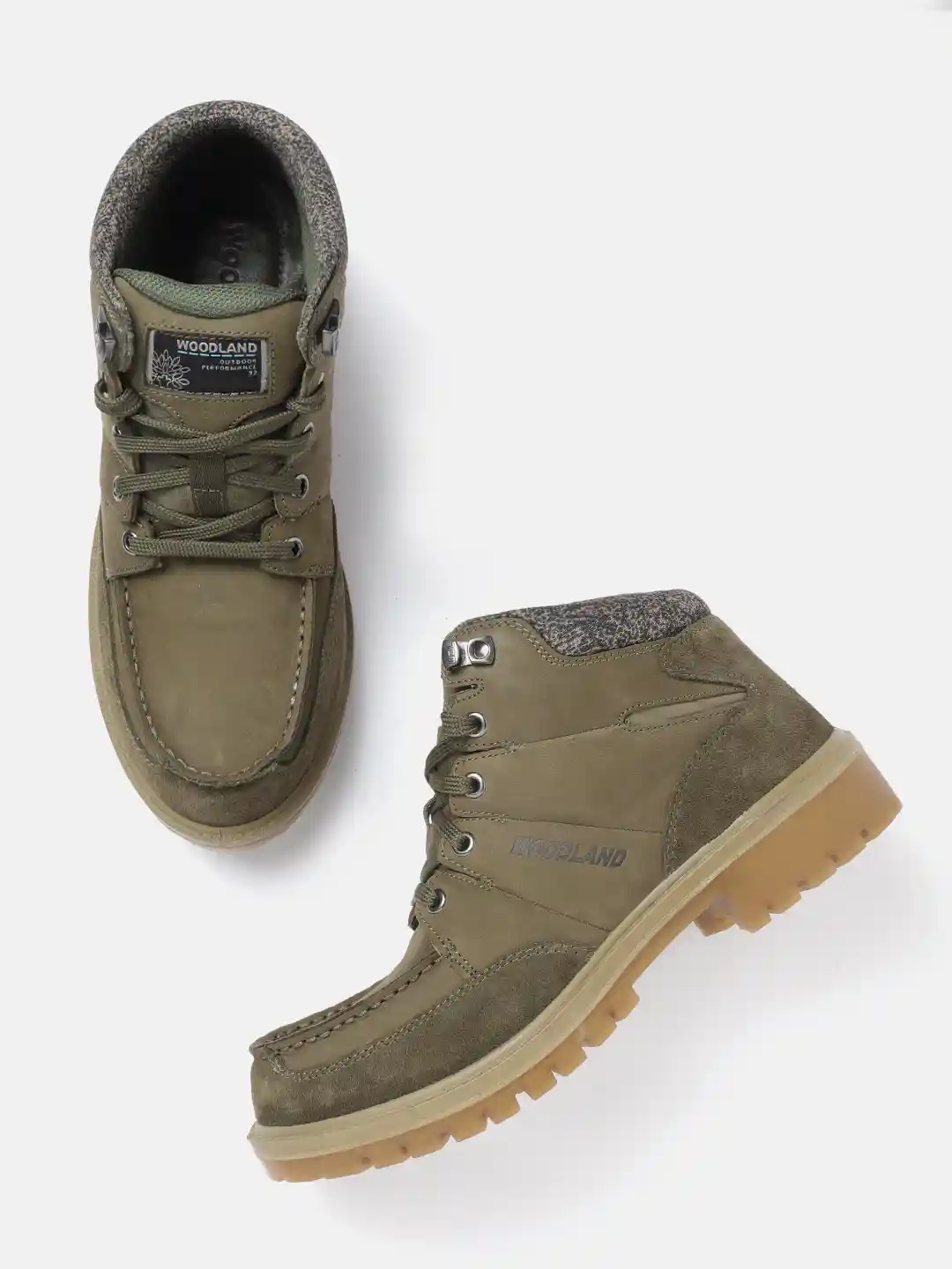 Woodland Men Olive Green Leather Derbys