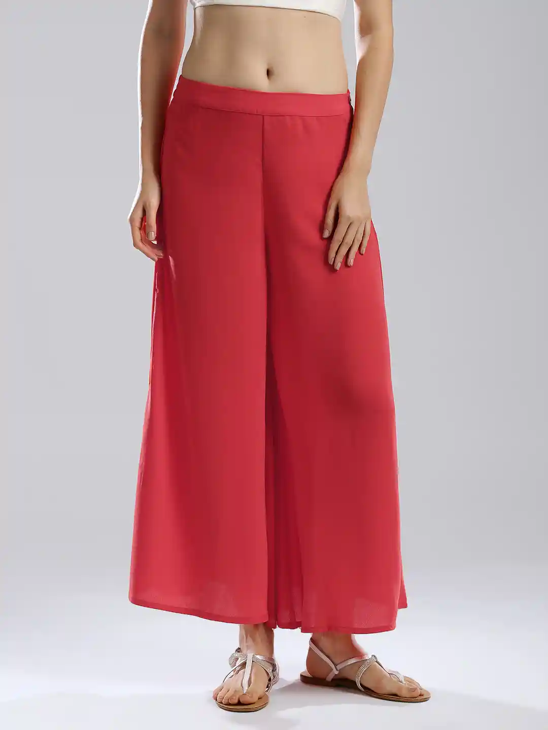 Buy W Coral Red Polyester Palazzo Trousers Palazzos for Women