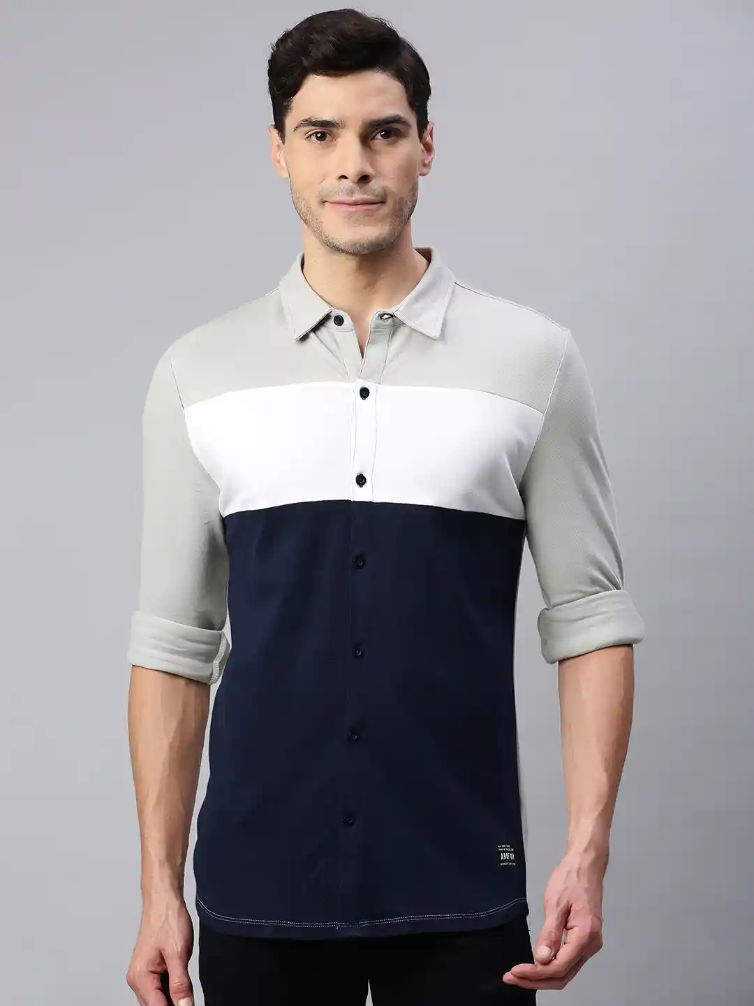 Buy abof Men Navy Blue White Colourblocked Regular Fit Casual