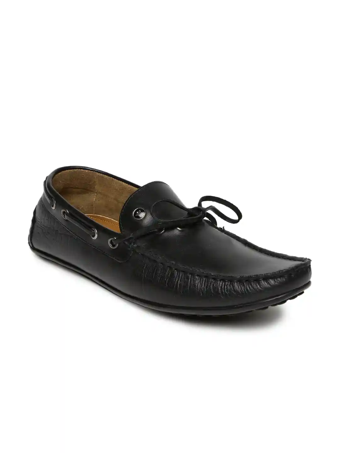 Buy Louis Philippe Men Black Textured Leather Boat Shoes Casual