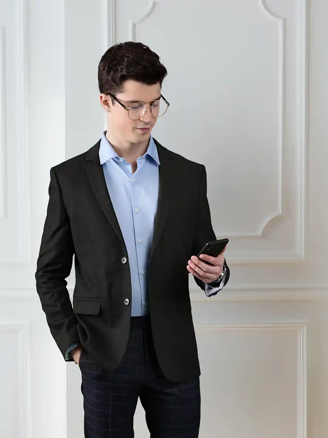 Casual Black Single Button Blazer INVICTUS Men Charcoal Grey Black