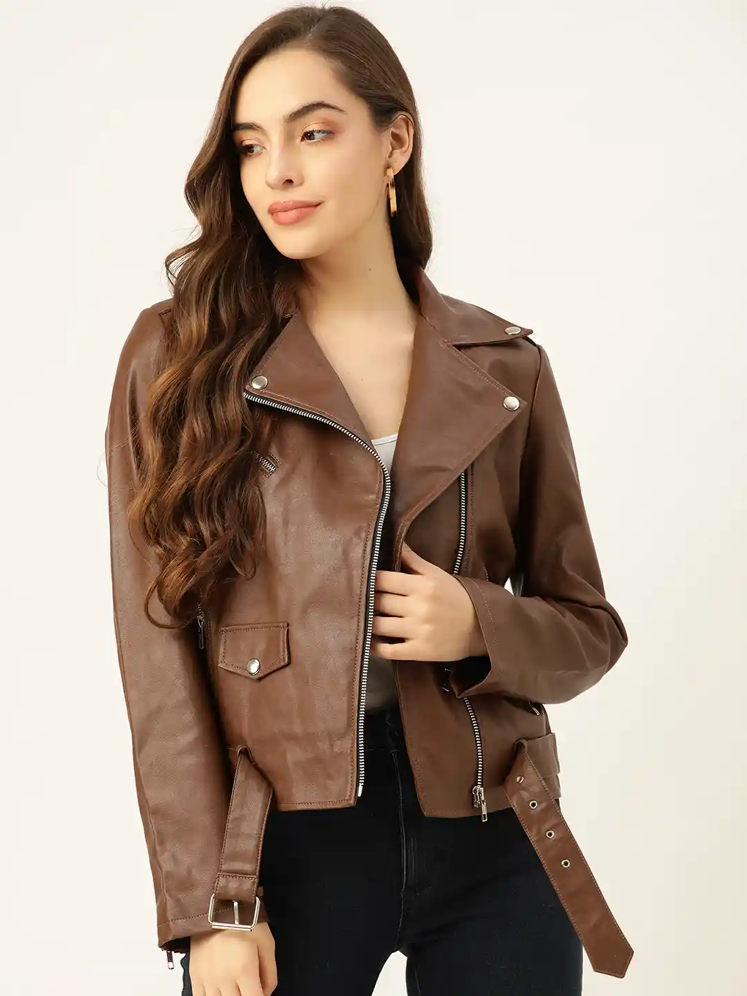 Buy Leather Retail Women Brown Solid Lightweight Leather Jacket - Jackets  for Women 14455420 | Myntra