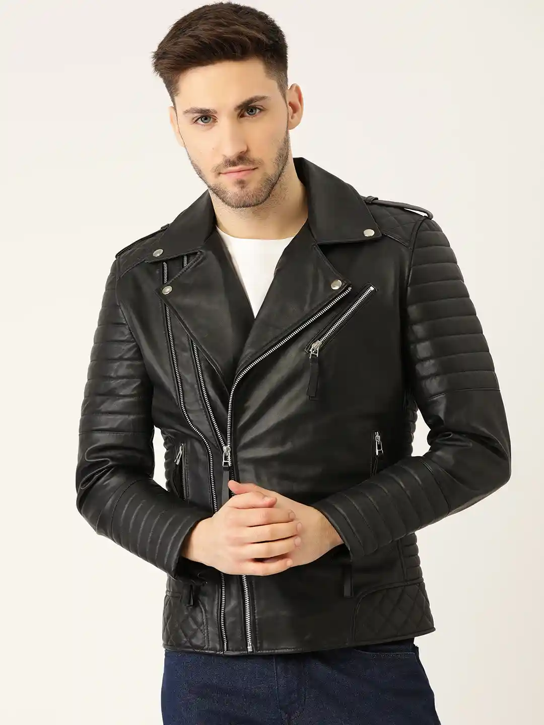 Buy Leather Retail Men Black Faux Leather Biker Jacket Jackets