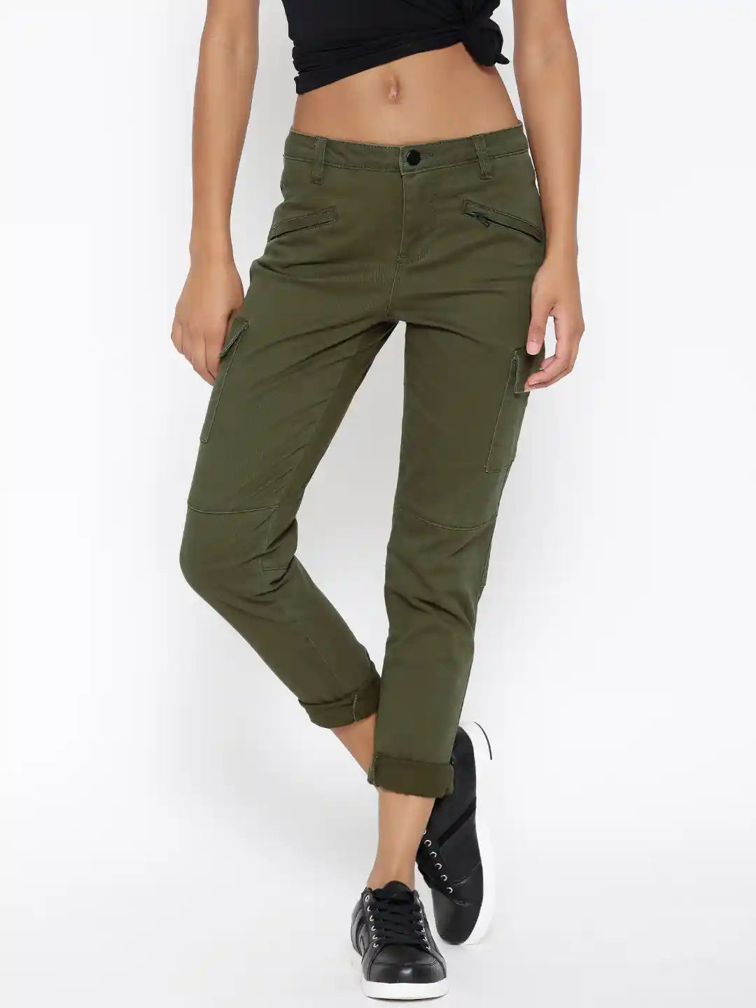 Buy FOREVER 21 Women Olive Green Cargo Trousers Trousers for
