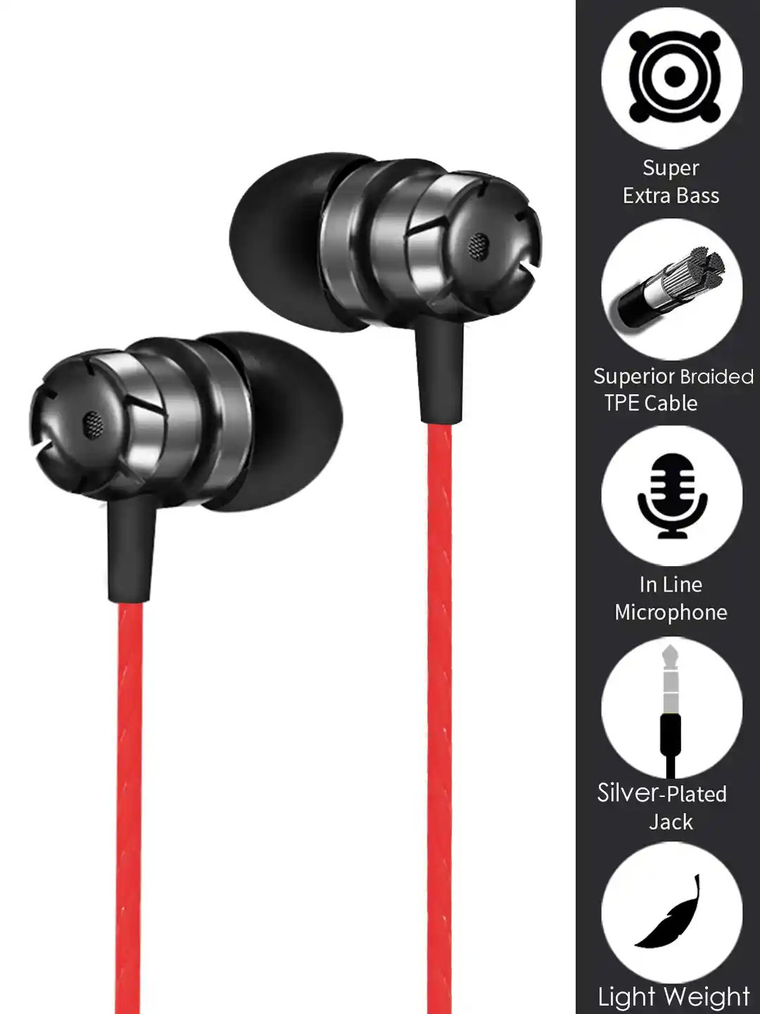 Buy WeCool Red Wired Snug Fit Metallic in Ear Earphone with Rich