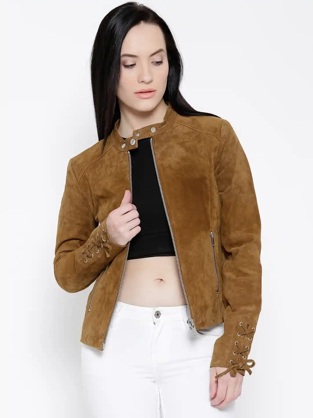 Mango Ladies Tan Suede Jacket Mango Genuine Leather Soft Suede - Main Image