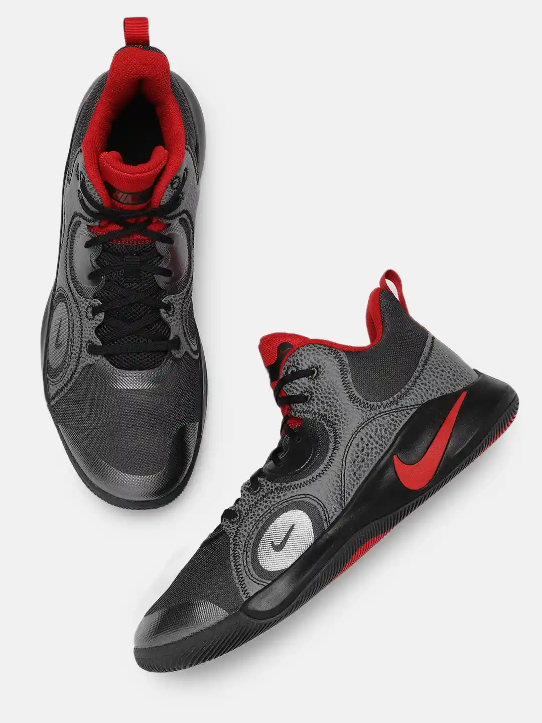 Buy Nike Unisex Black Red Solid Mid Basketball Shoes