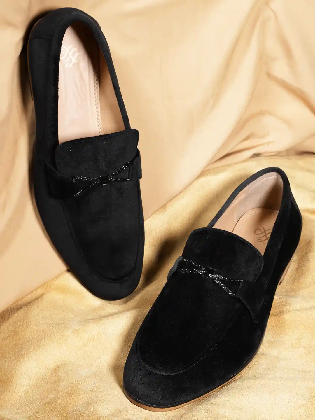 Buy House of Pataudi Men Black Solid Velvet Finish Party Loafers