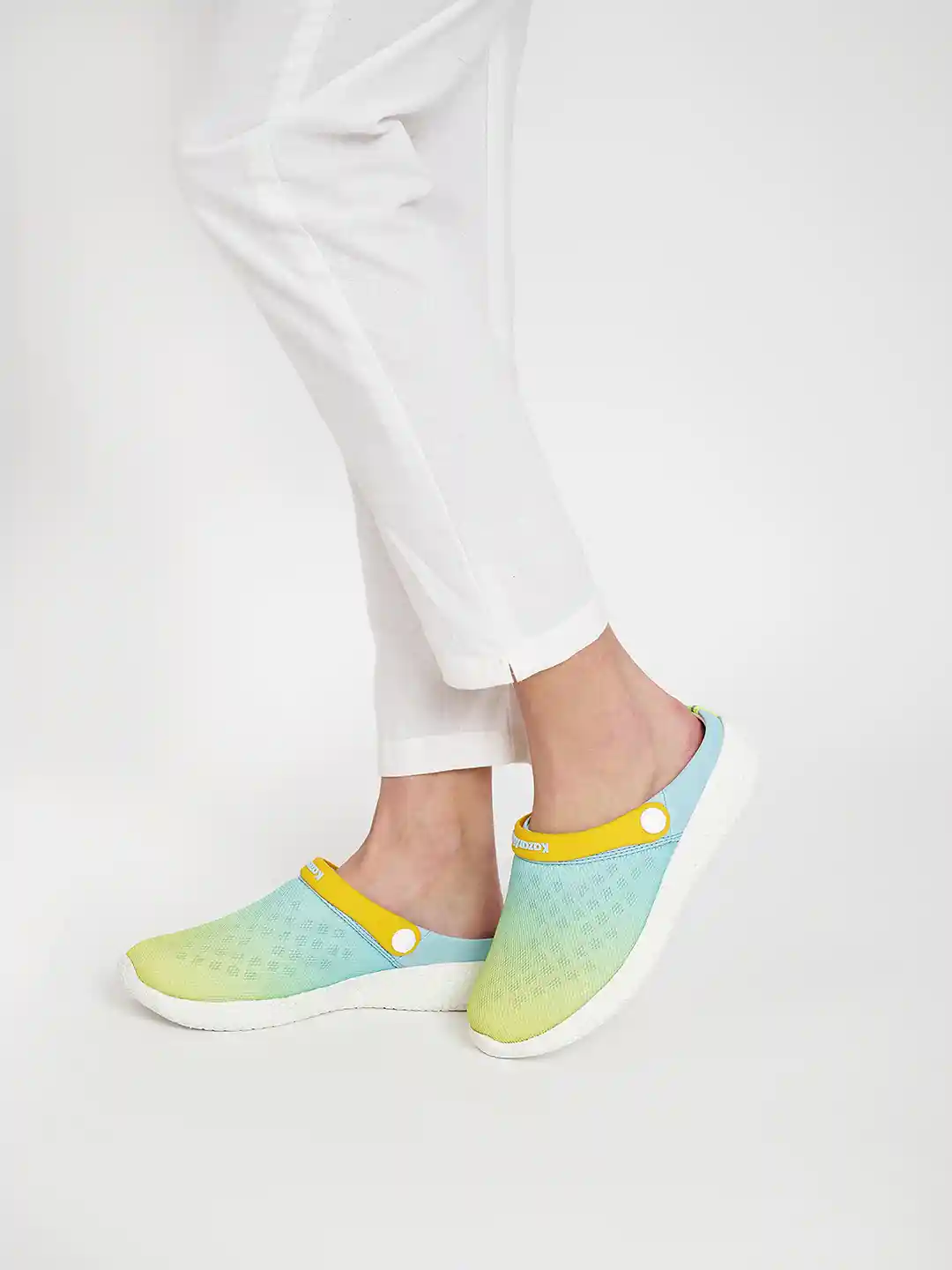 KazarMax Women Yellow Turquoise Blue Printed Clogs