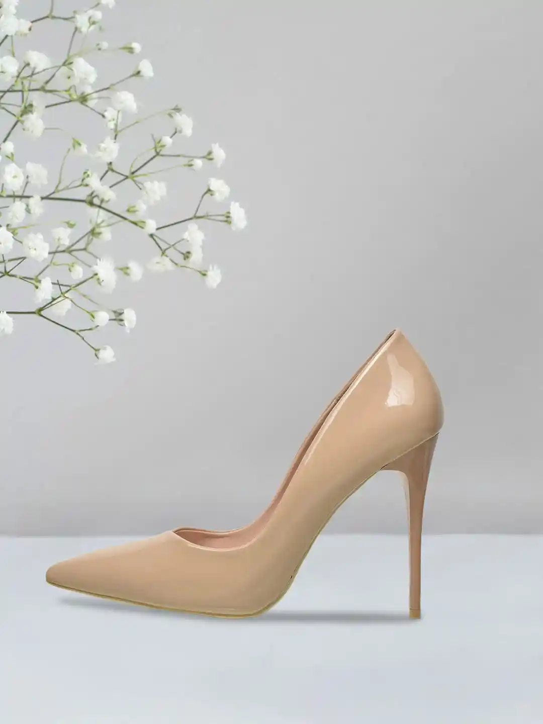 Buy Flat n Heels Beige Slim Heeled Pumps with Bows Heels for