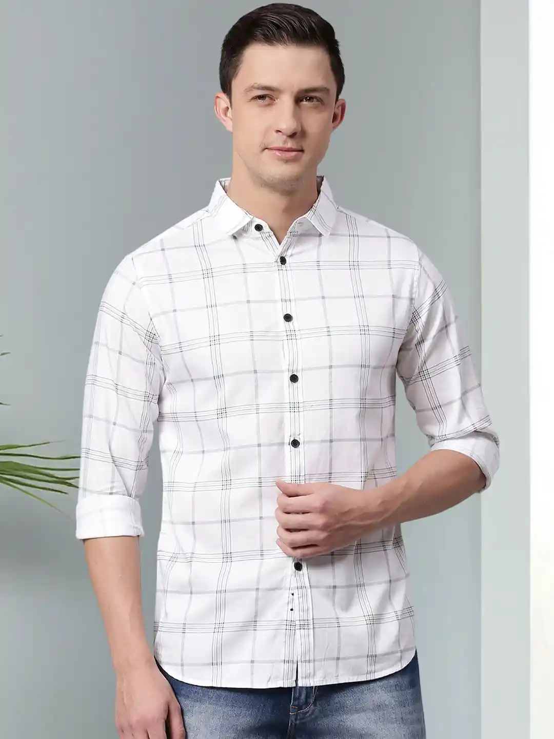 Buy Dennis Lingo Men White Cotton Slim Fit Checked Casual Shirt