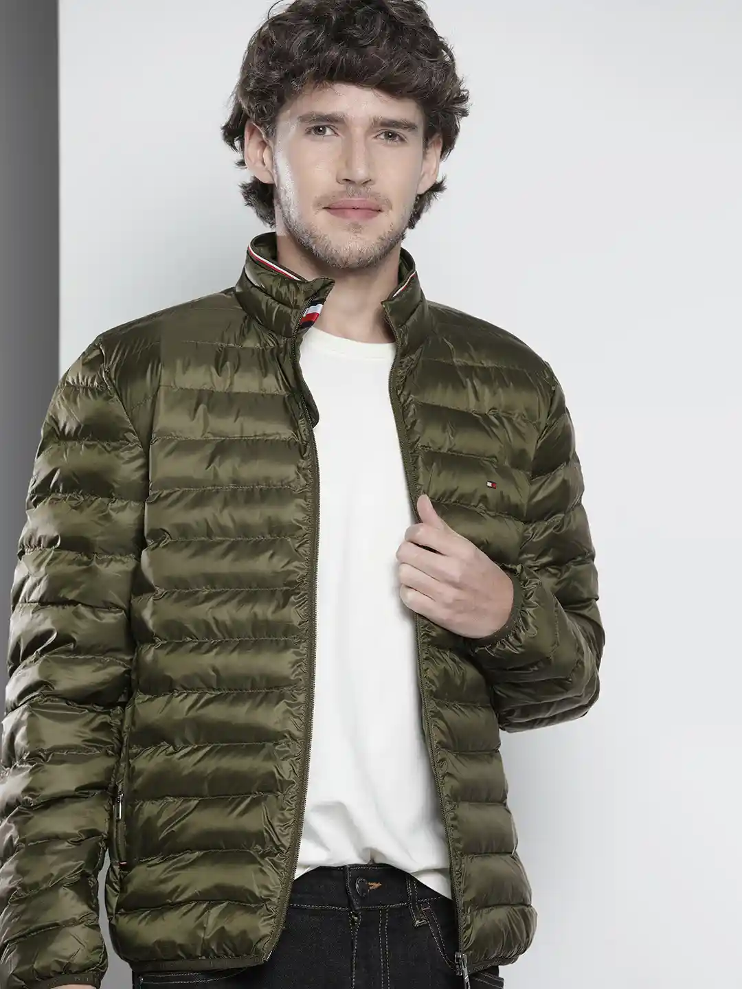 Buy Tommy Hilfiger Men Olive Green Water Repellent Puffer Jacket