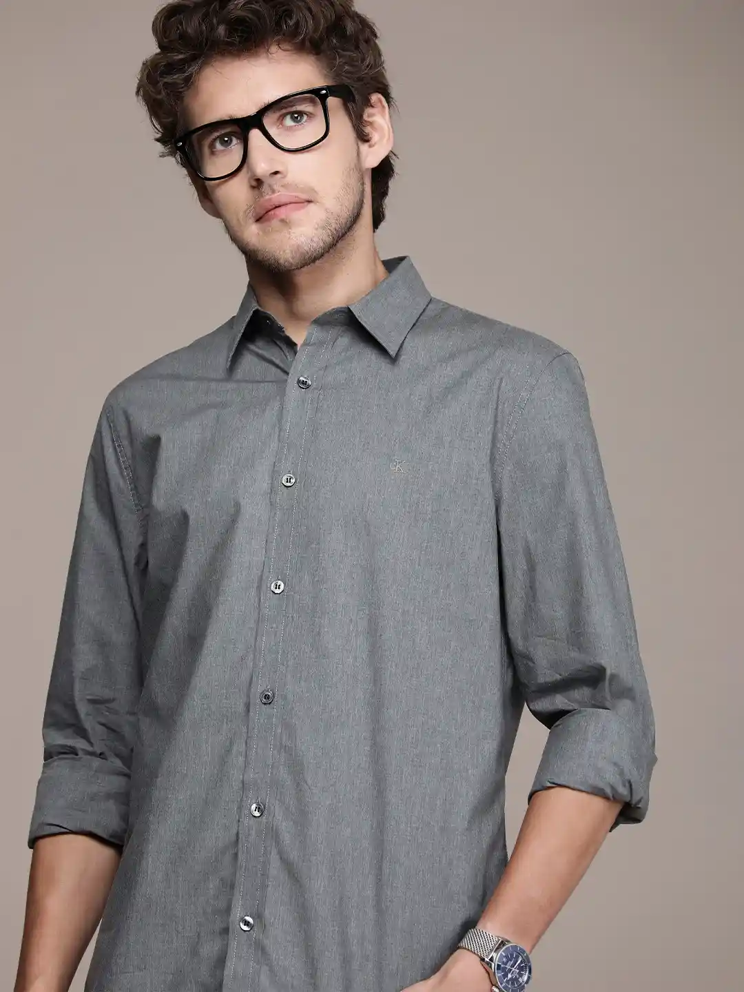 Buy Calvin Klein Jeans Men Grey Solid Slim Fit Casual Shirt