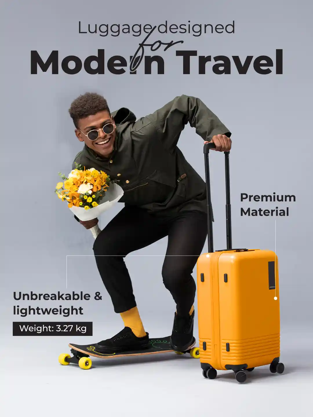 Girl Modern Carry On Luggage MOKOBARA Adult Yellow Hard-Sided The