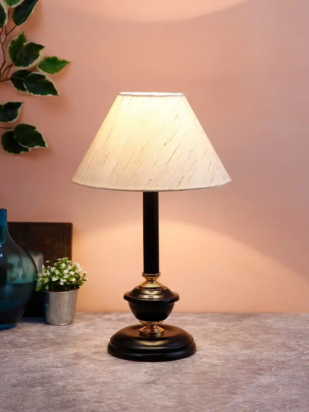 Devansh Off White Blue Bedside Standard Table Lamp with Shade