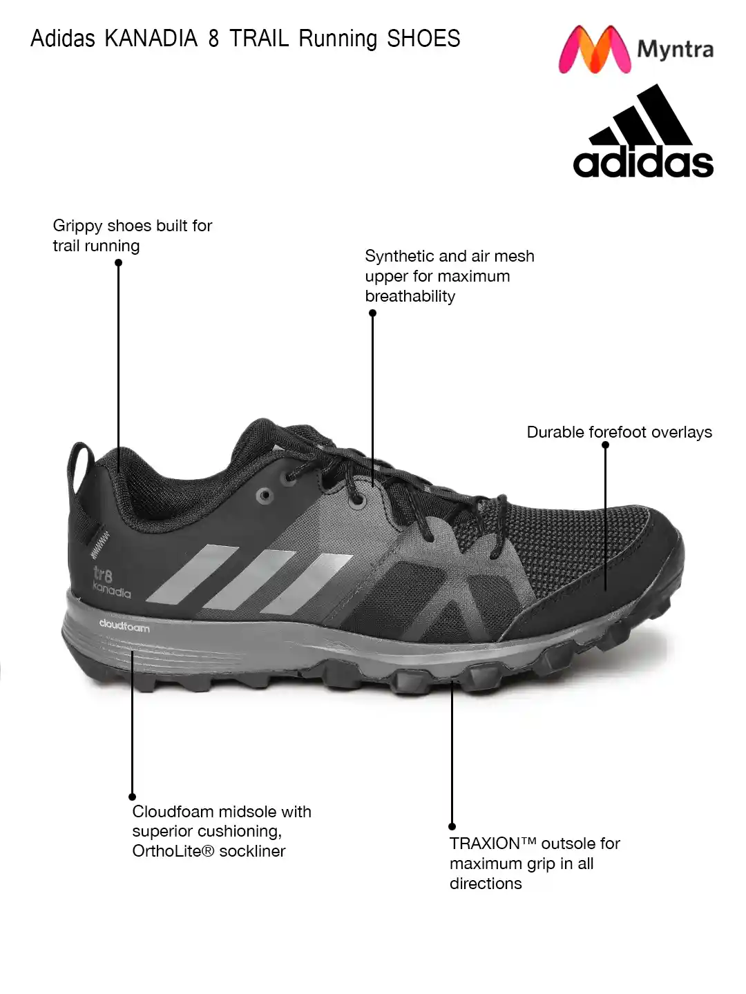 Buy ADIDAS Men Black Kanadia Trail Running Shoes Sports Shoes