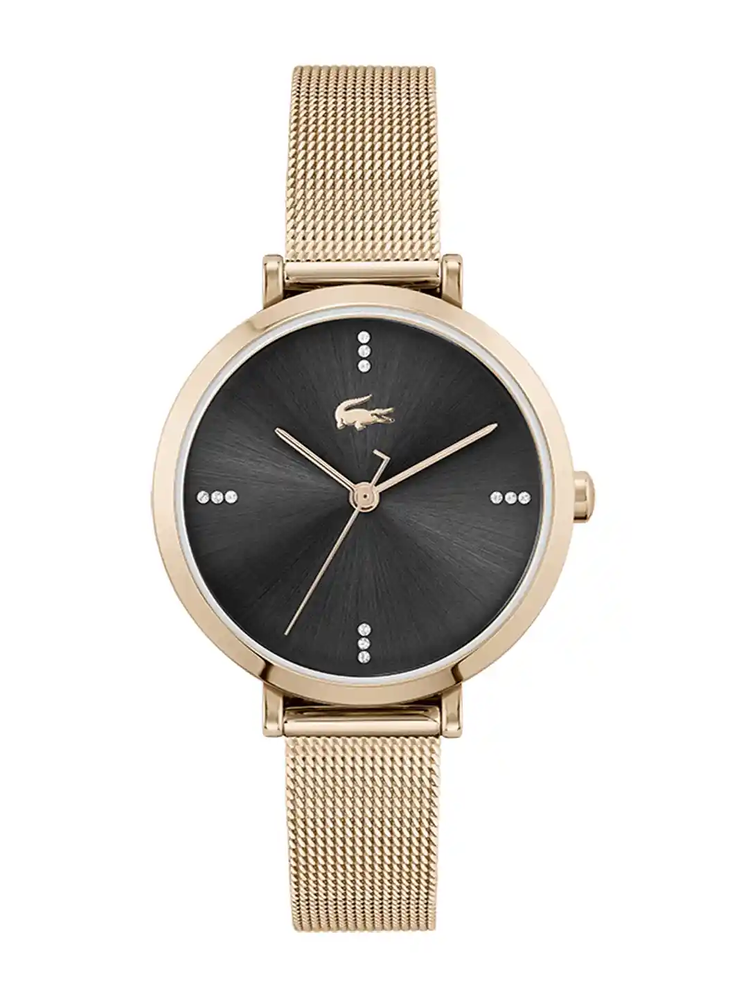 Buy Lacoste Women Black Brass Embellished Dial Rose Gold Toned