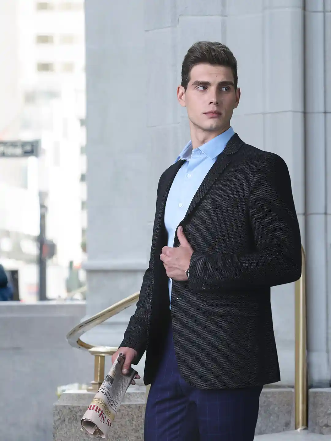 Buy INVICTUS Men Navy Blue Solid Single-Breasted Slim Fit Smart