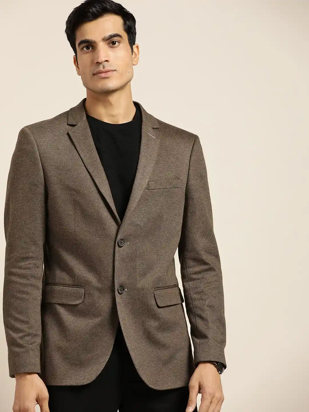 Buy INVICTUS Men Brown Self Design Regular Fit Casual Blazer