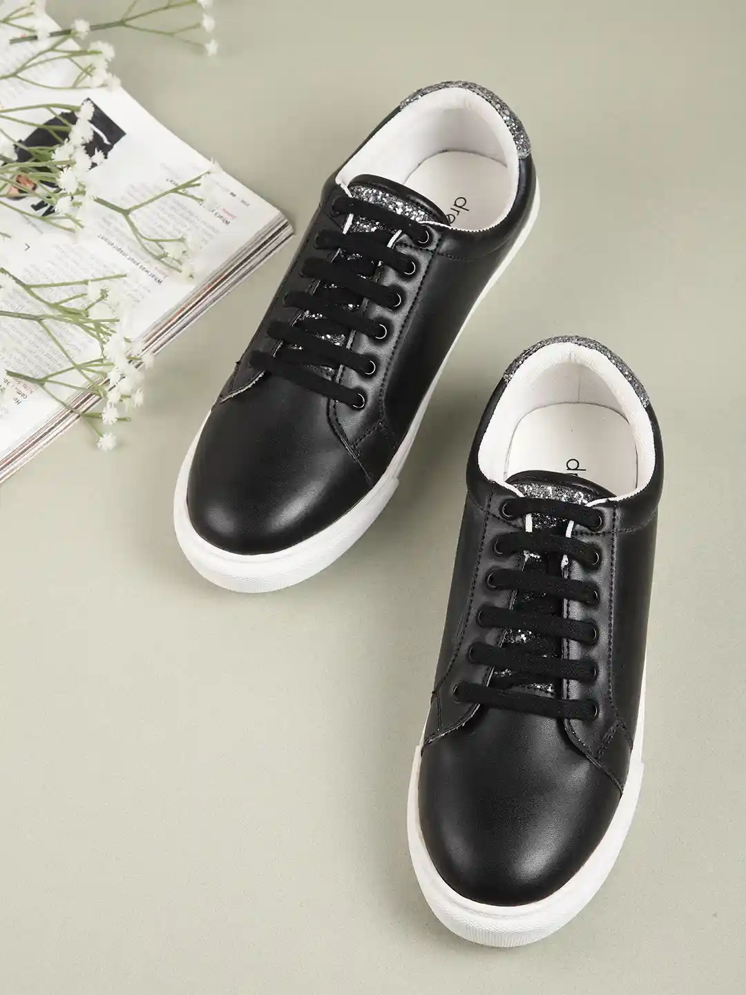 Buy DressBerry Women Black Solid Leather Sneakers Casual Shoes