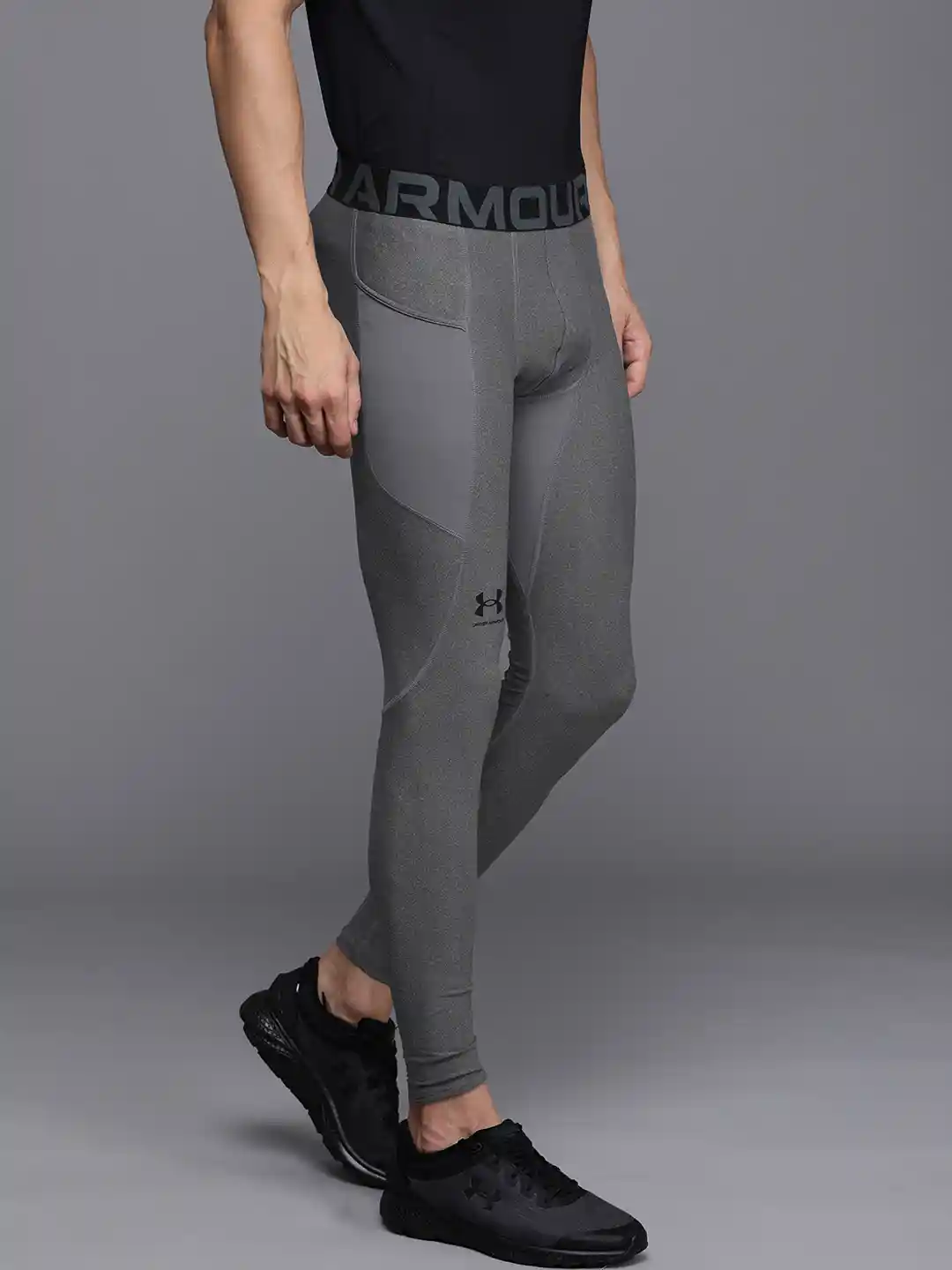 Buy UNDER ARMOUR Men Charcoal Grey Brand Logo Print HeatGear