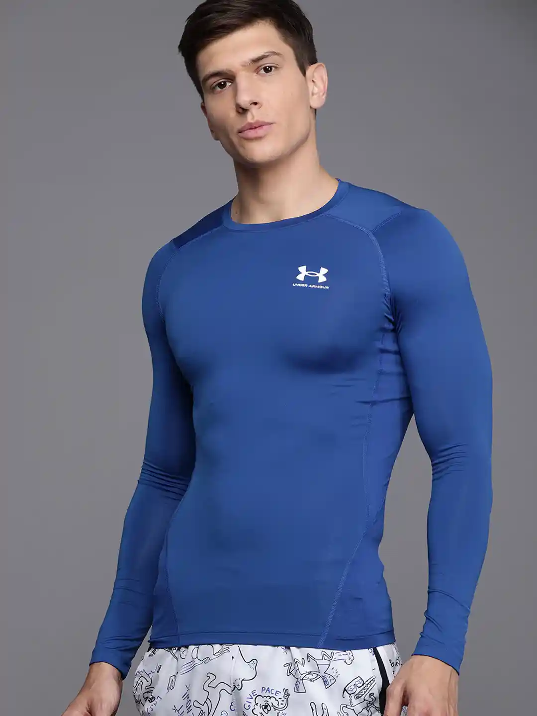 UNDER ARMOUR Men Blue Solid HeatGear Armour Long Sleeve Compression T-shirt