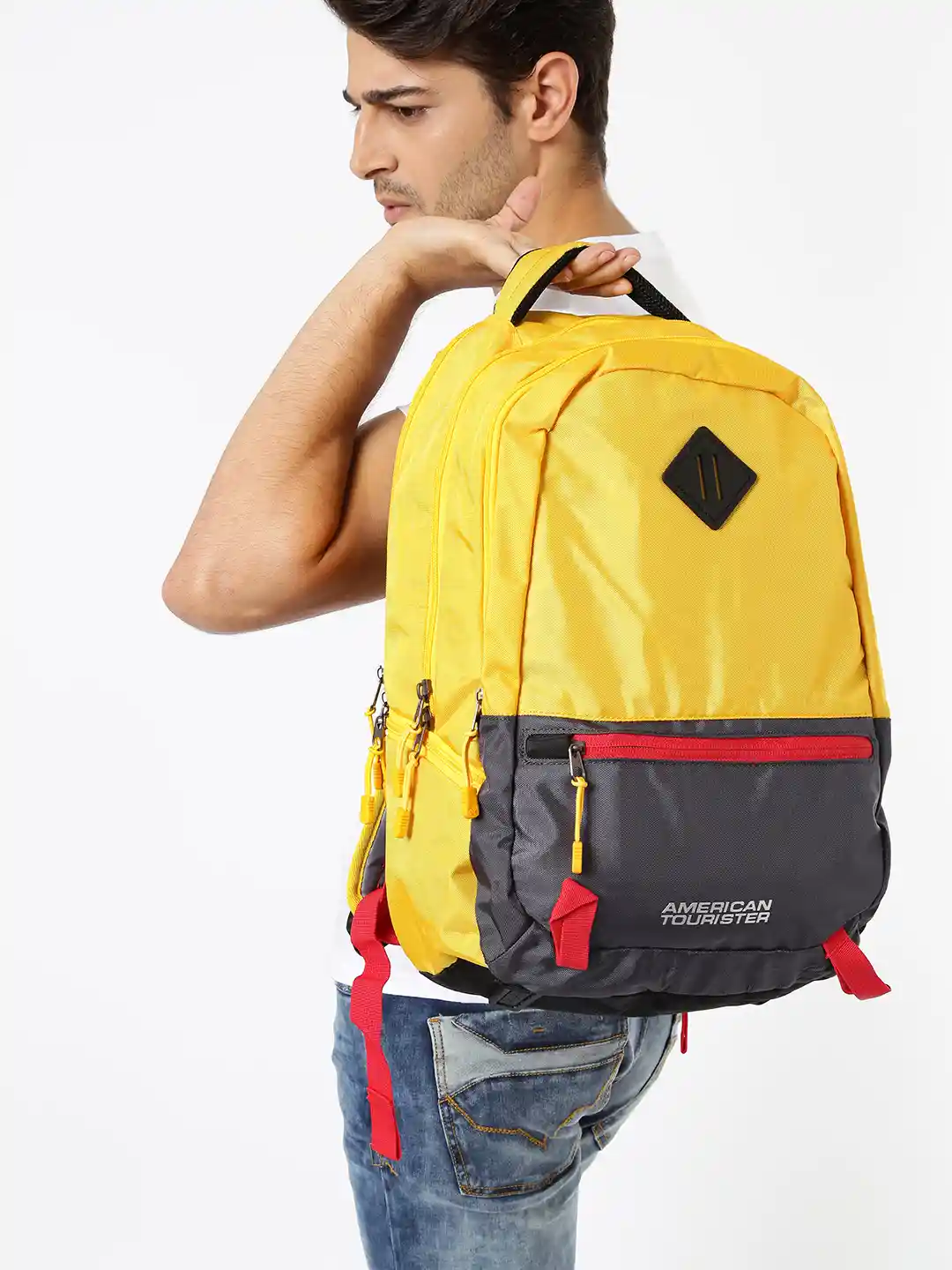 Buy AMERICAN TOURISTER Unisex Yellow Grey Laptop Backpack