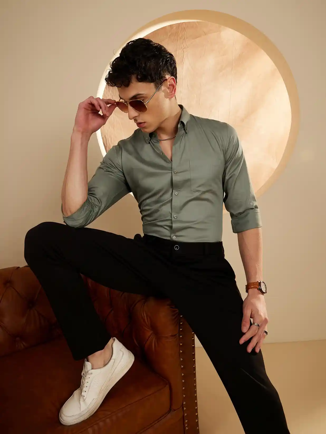 Buy DENNISON Men Olive Green Smart Slim Fit Opaque Formal Shirt