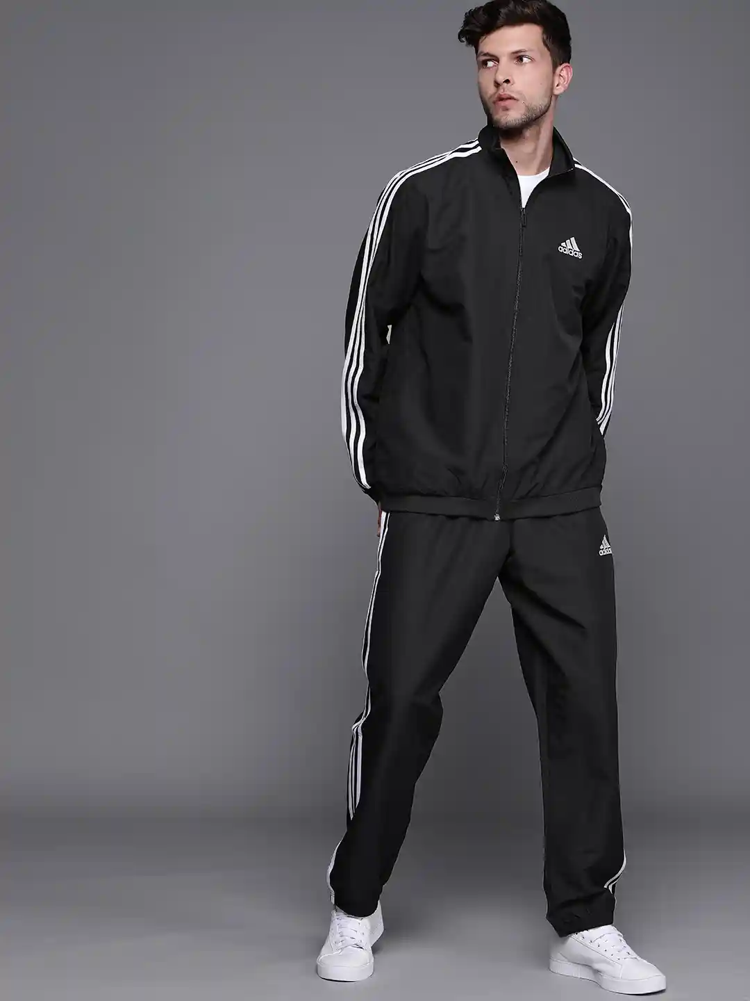 Buy ADIDAS Men Black Solid 3-Stripes Woven Sustainable Tracksuit