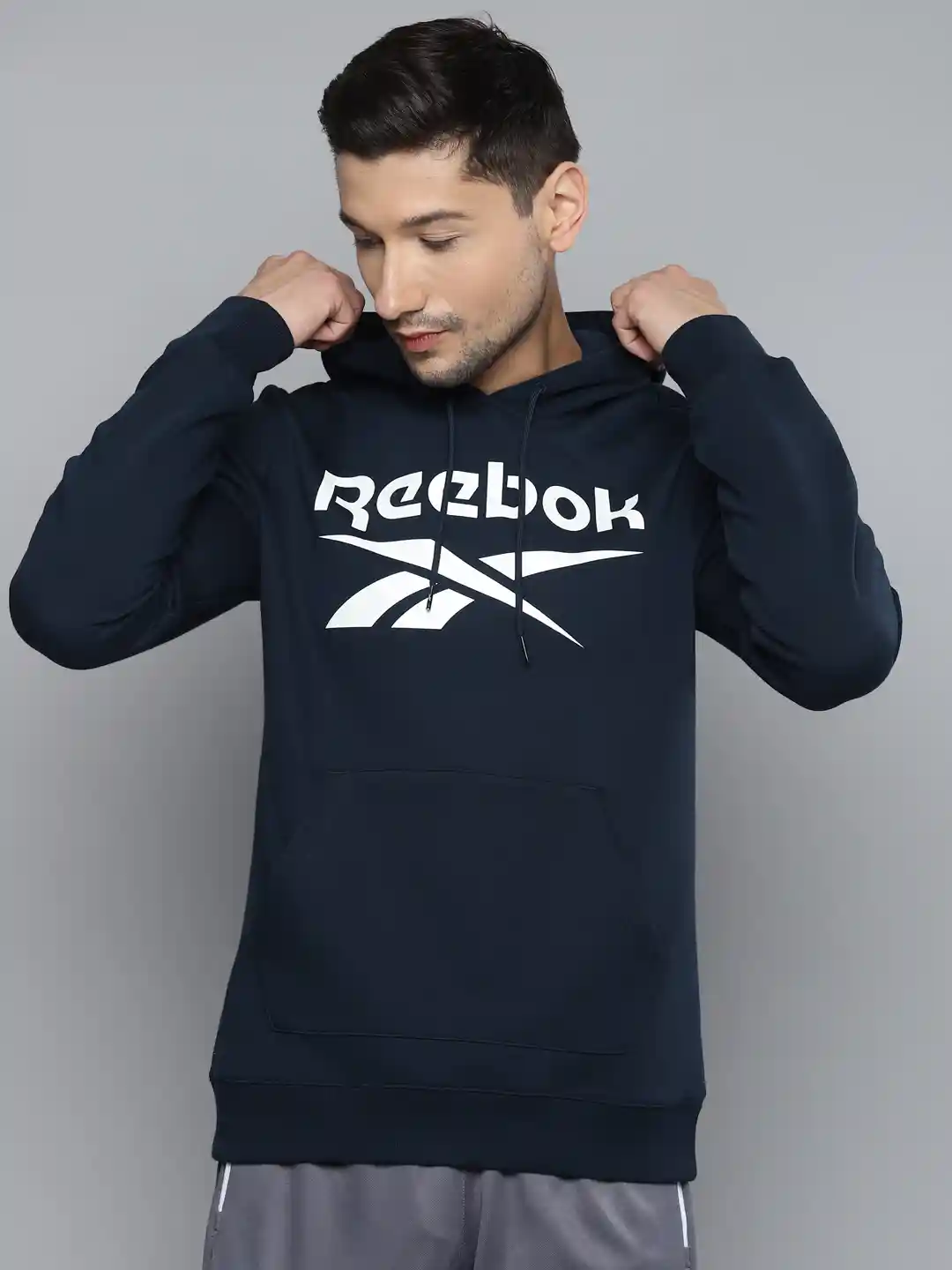 Buy Reebok Men Navy Blue Brand Logo Print FLC OTH Hooded