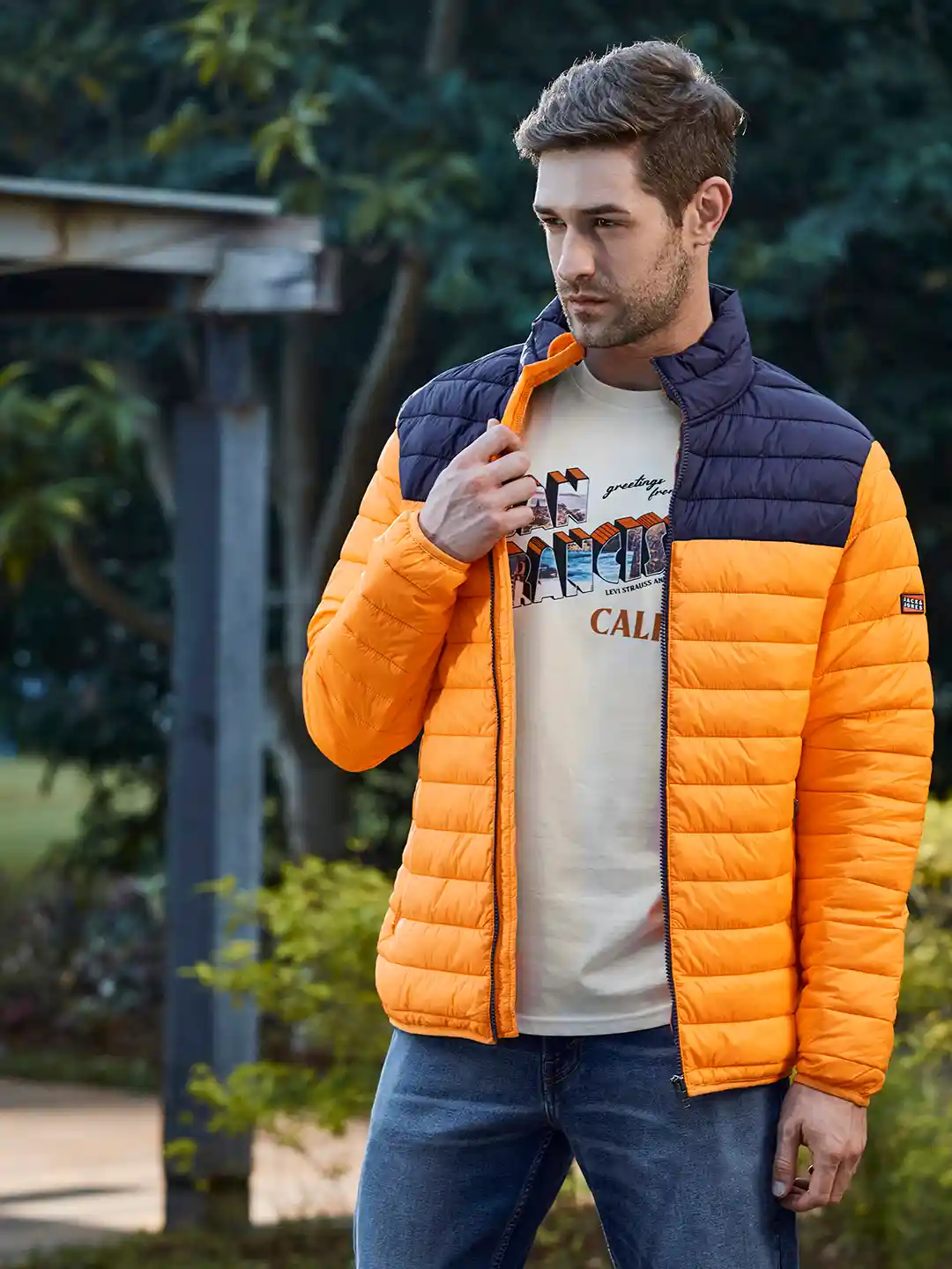 Buy Jack Jones Men Orange Black Colourblocked Puffer Jacket