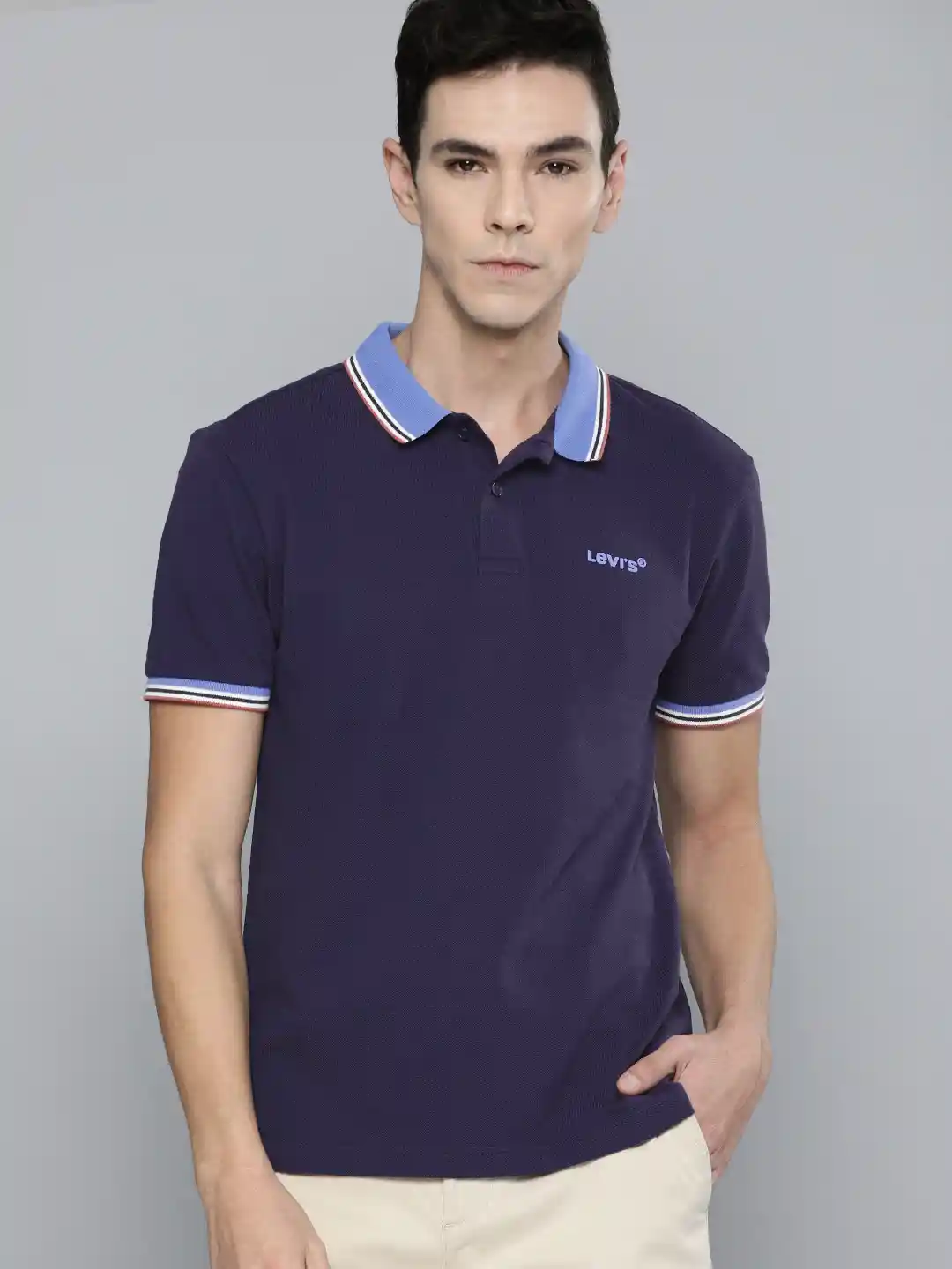 Buy Levis Men Navy Blue Polo Collar Pure Cotton T-shirt Tshirts