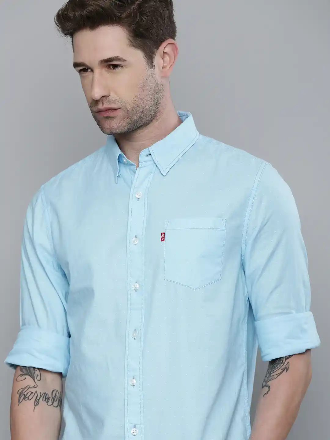 Buy Levis Men Sky Blue Solid Slim Fit Pure Cotton Casual Shirt