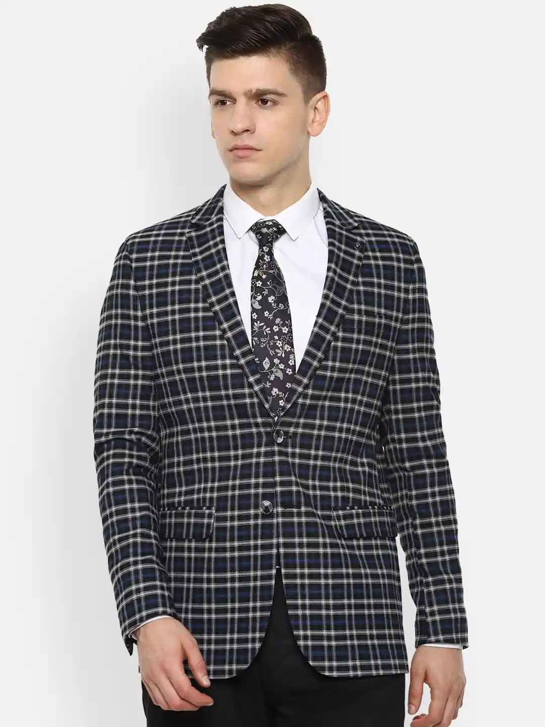 Buy Van Heusen Men Black White Checked Single-Breasted Slim-Fit