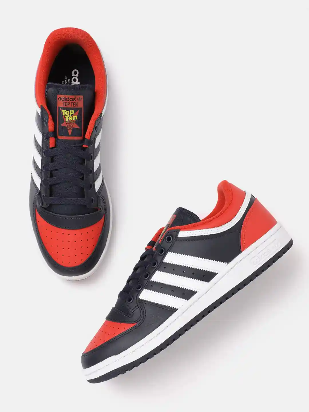 Buy ADIDAS Originals Men Navy Blue Red Colourblocked Leather Top